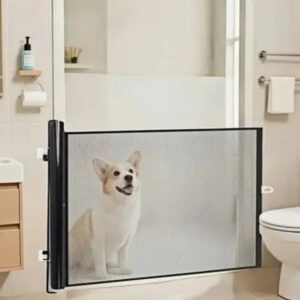 Expandable Pet Fence, made of PVC mesh material, easy to install, suitable for small dogs, cats, and various pets. No-drilling
