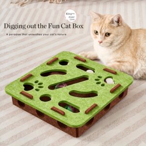 Interactive Cat Fun Box with Paw Print Design for Digging and Climbing, Includes 2 Hidden Balls
