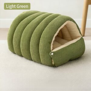 High-Elasticity Warm Cat Bed: 57×37×28cm Wrapped Design, Striped Fleece + Arctic Fleece Heat Retention, Removable & Washable(light GREEN)