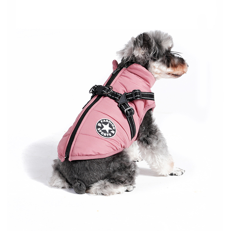 Waterproof Dog Winter Jacket with Harness Pink Size S Fleece Lined Zipper