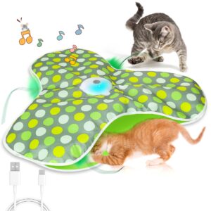 Green Interactive Cat Toys Rechargeable,Moving Concealed Feathers,Real Mouse Squeaky,Touch Activated