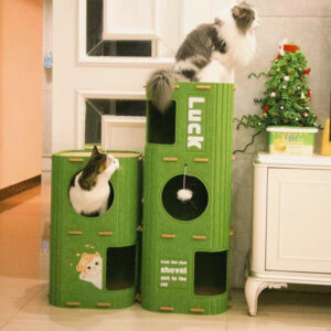 Green 2-Tier Felt Cat Tree & Scratches-Resistant Hideout