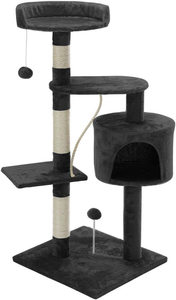 CARLA HOME 140cm Cat Tree for Indoor Cats with Plush Perch, Sisal Scratching Posts & Condo for Kittens & Adult Cats (Dark Grey) - Image 10