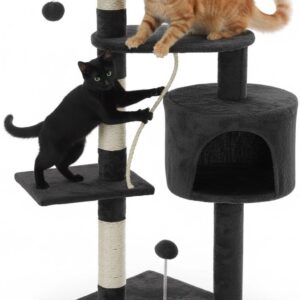 CARLA HOME 140cm Cat Tree for Indoor Cats with Plush Perch, Sisal Scratching Posts & Condo for Kittens & Adult Cats (Dark Grey)