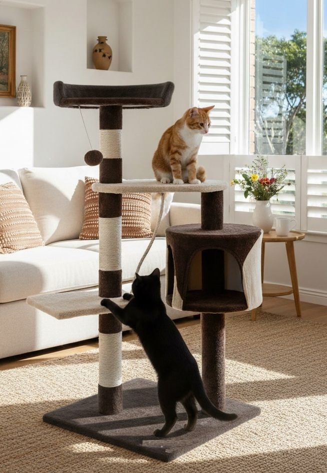 CARLA HOME 140cm Cat Tree for Indoor Cats with Plush Perch, Sisal Scratching Posts & Condo for Kittens & Adult Cats (Dark Grey) - Image 2
