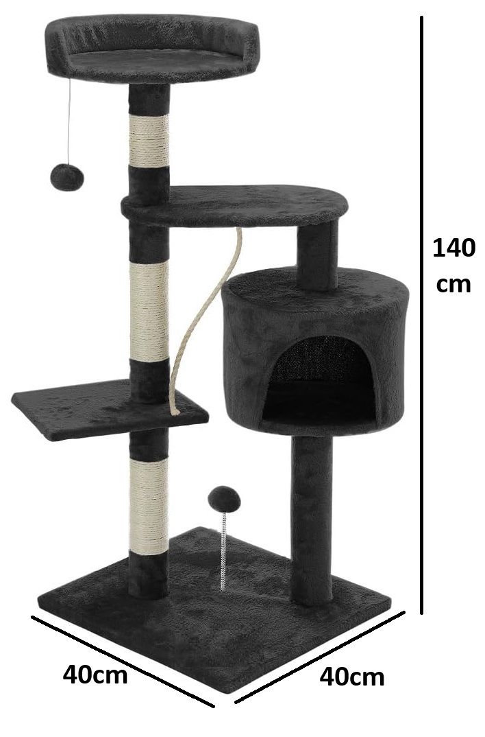 CARLA HOME 140cm Cat Tree for Indoor Cats with Plush Perch, Sisal Scratching Posts & Condo for Kittens & Adult Cats (Dark Grey) - Image 3