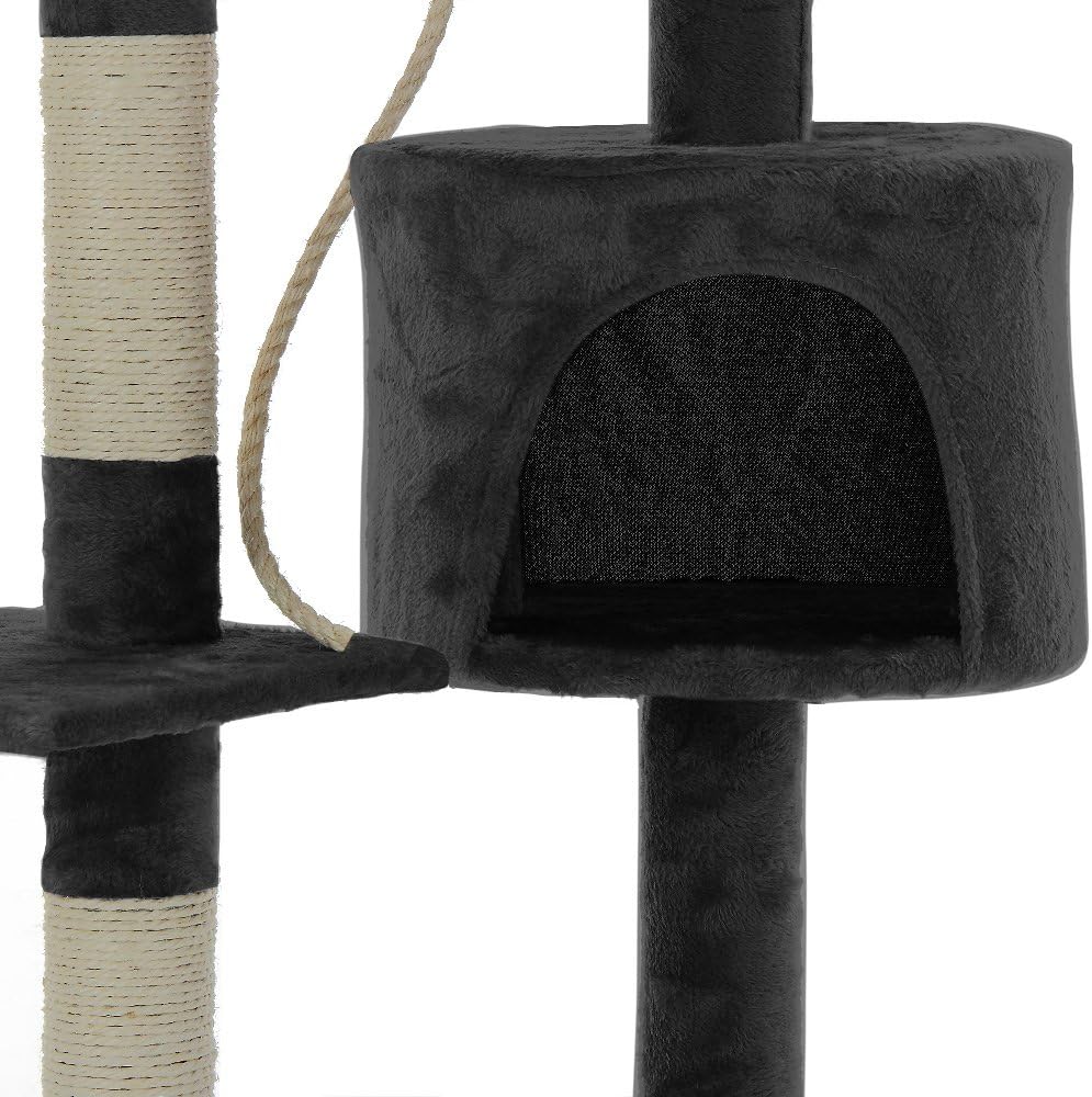 CARLA HOME 140cm Cat Tree for Indoor Cats with Plush Perch, Sisal Scratching Posts & Condo for Kittens & Adult Cats (Dark Grey) - Image 7