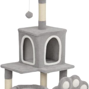 CARLA HOME Large Cat Tree Tower for Indoor Cats with Plush Perch, Cat Condo, Natural Sisal Scratching Posts, Hanging Ball & Paw Scratcher