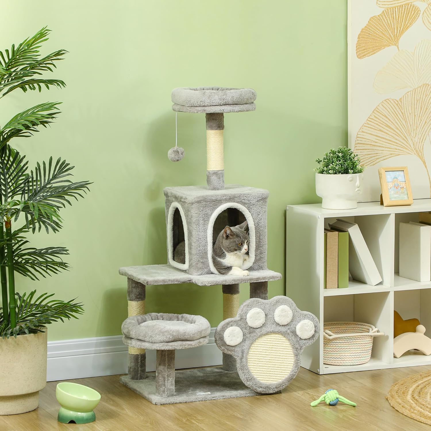CARLA HOME Large Cat Tree Tower for Indoor Cats with Plush Perch, Cat Condo, Natural Sisal Scratching Posts, Hanging Ball & Paw Scratcher - Image 7