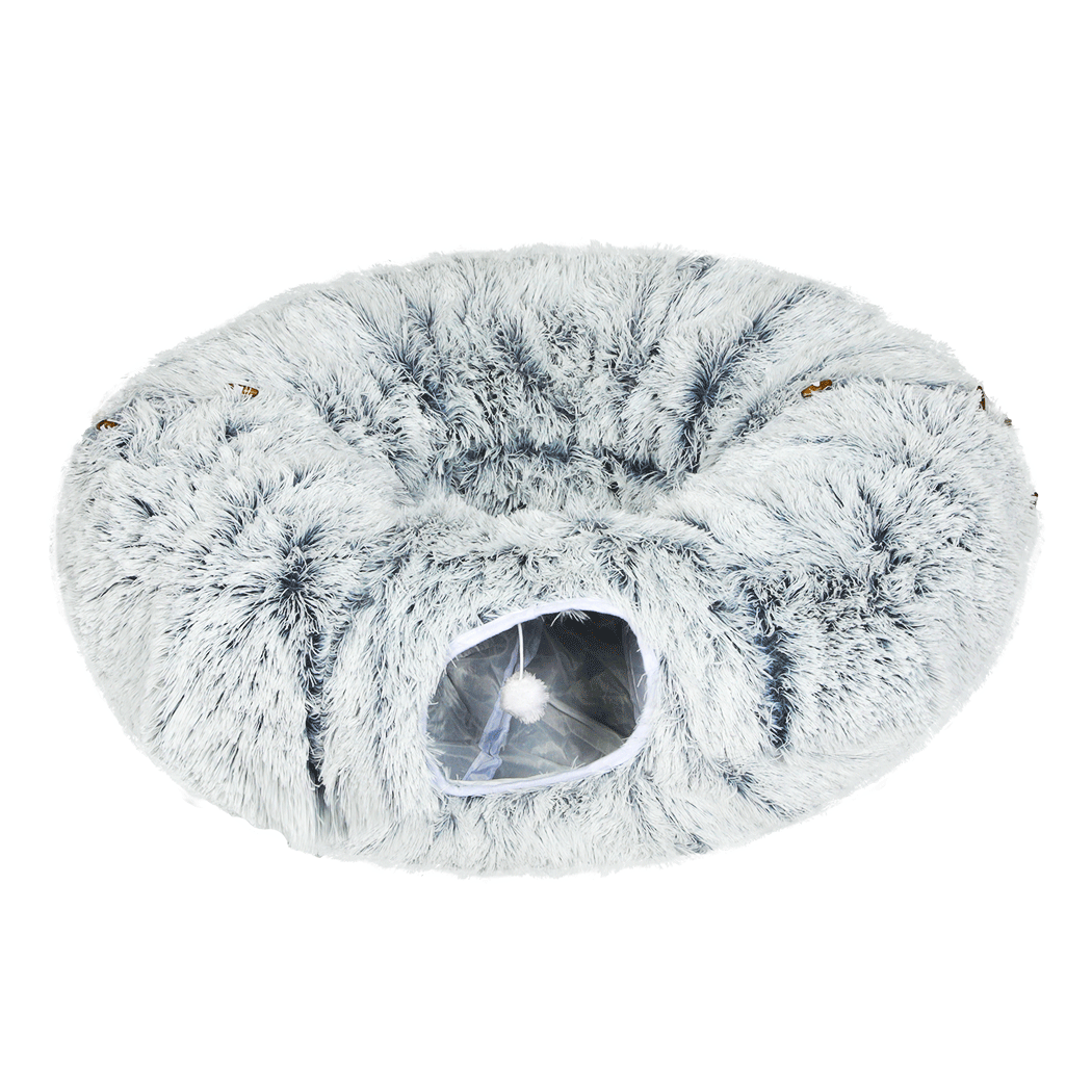 Pawz Cat Tunnel Foldable Fluffy Plush Play Tube Grey - Image 9