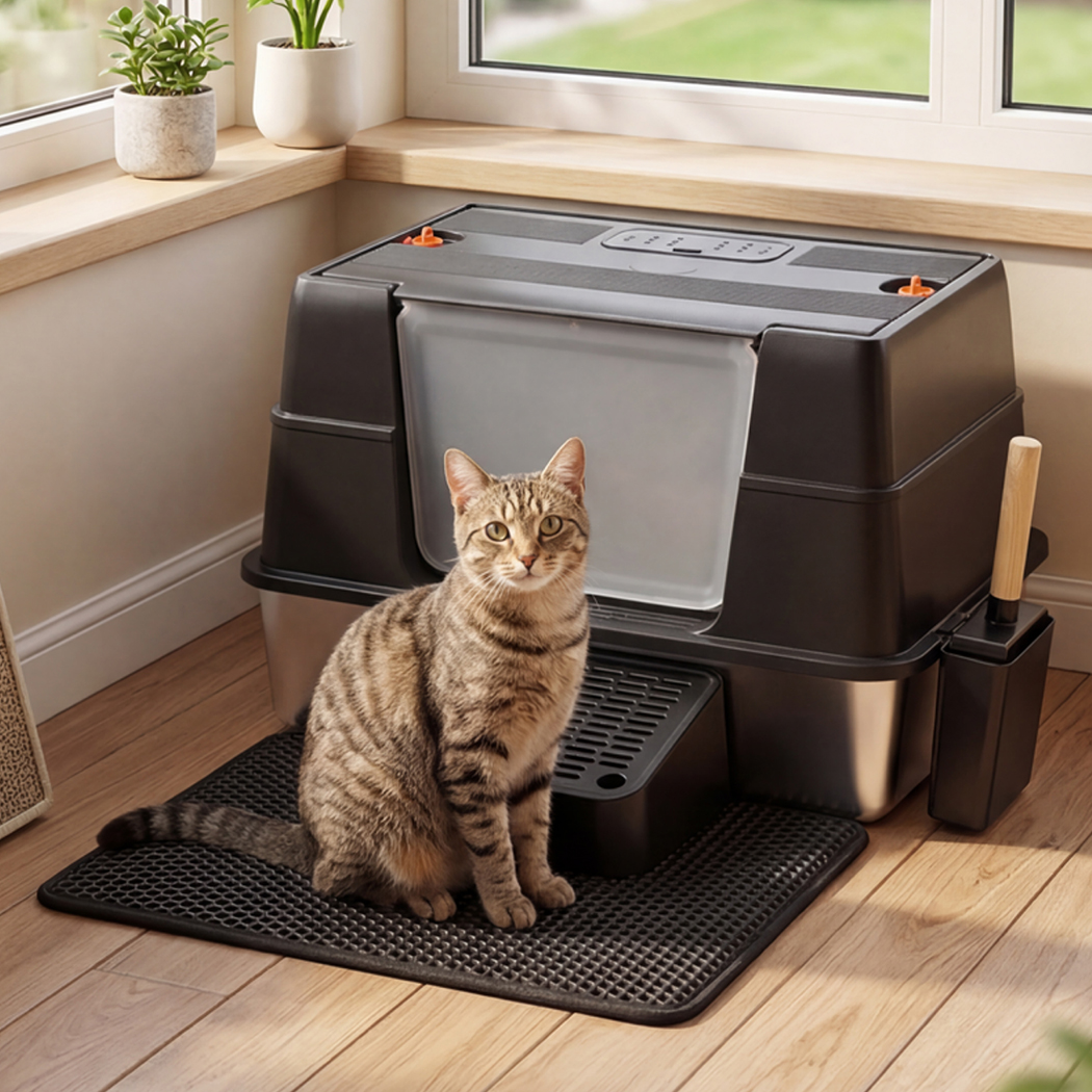 Pawz Cat Litter Box Stainless Steel Large Enclosed Odor Defensive High Sided - Image 8