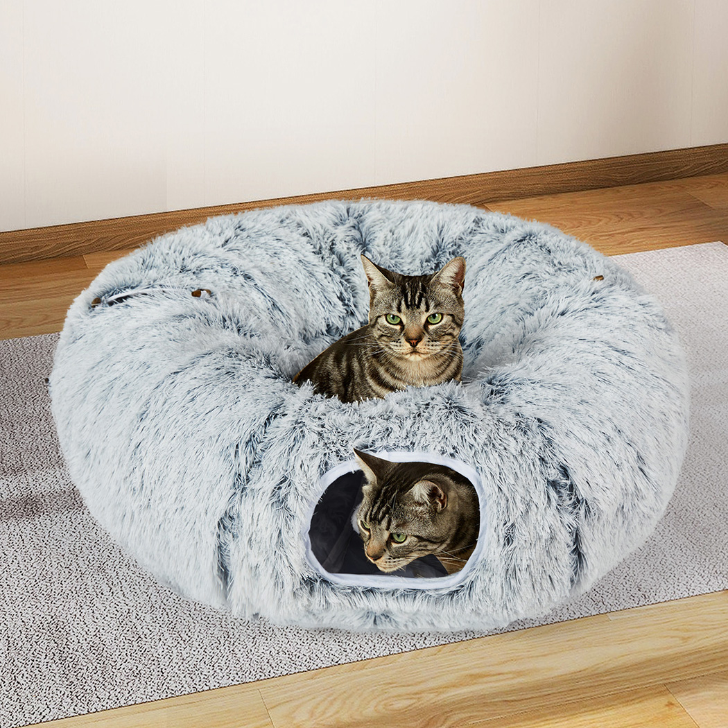 Pawz Cat Tunnel Foldable Fluffy Plush Play Tube Grey - Image 7