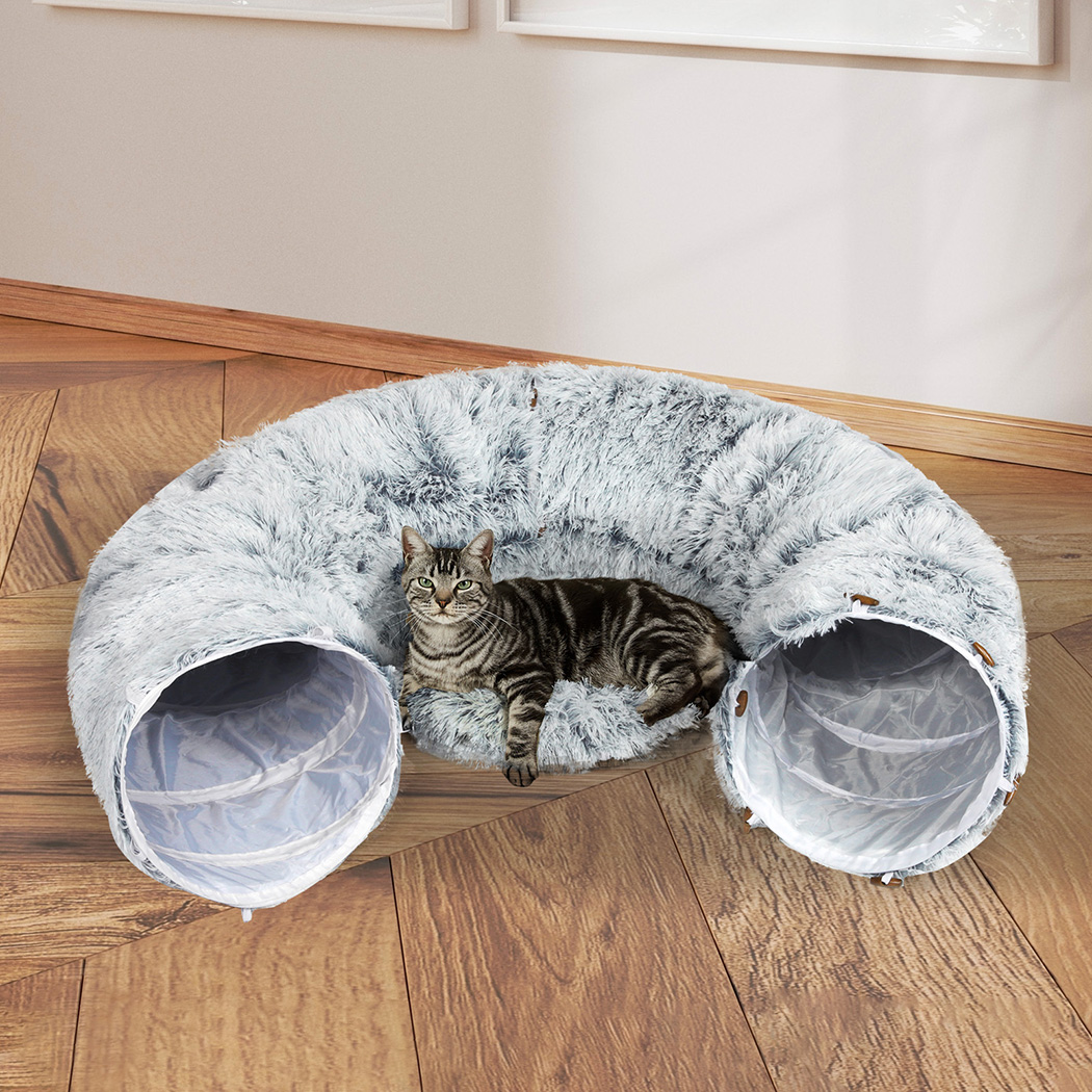 Pawz Cat Tunnel Foldable Fluffy Plush Play Tube Grey - Image 8