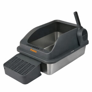 Pawz Stainless Steel Cat Litter Box Big Cats Kitten High Sided Easy Clean Grey