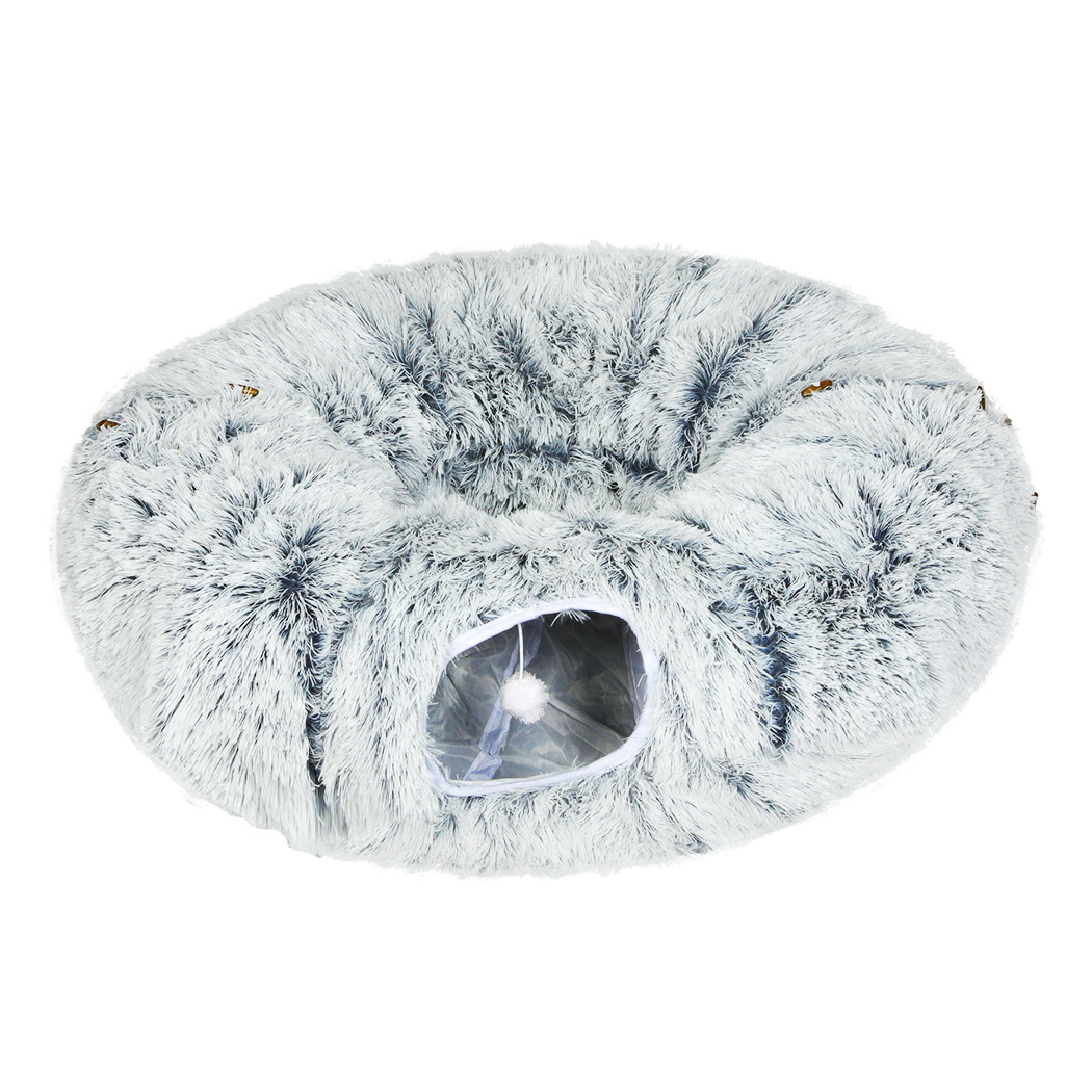Pawz Cat Tunnel Foldable Fluffy Plush Play Tube Grey