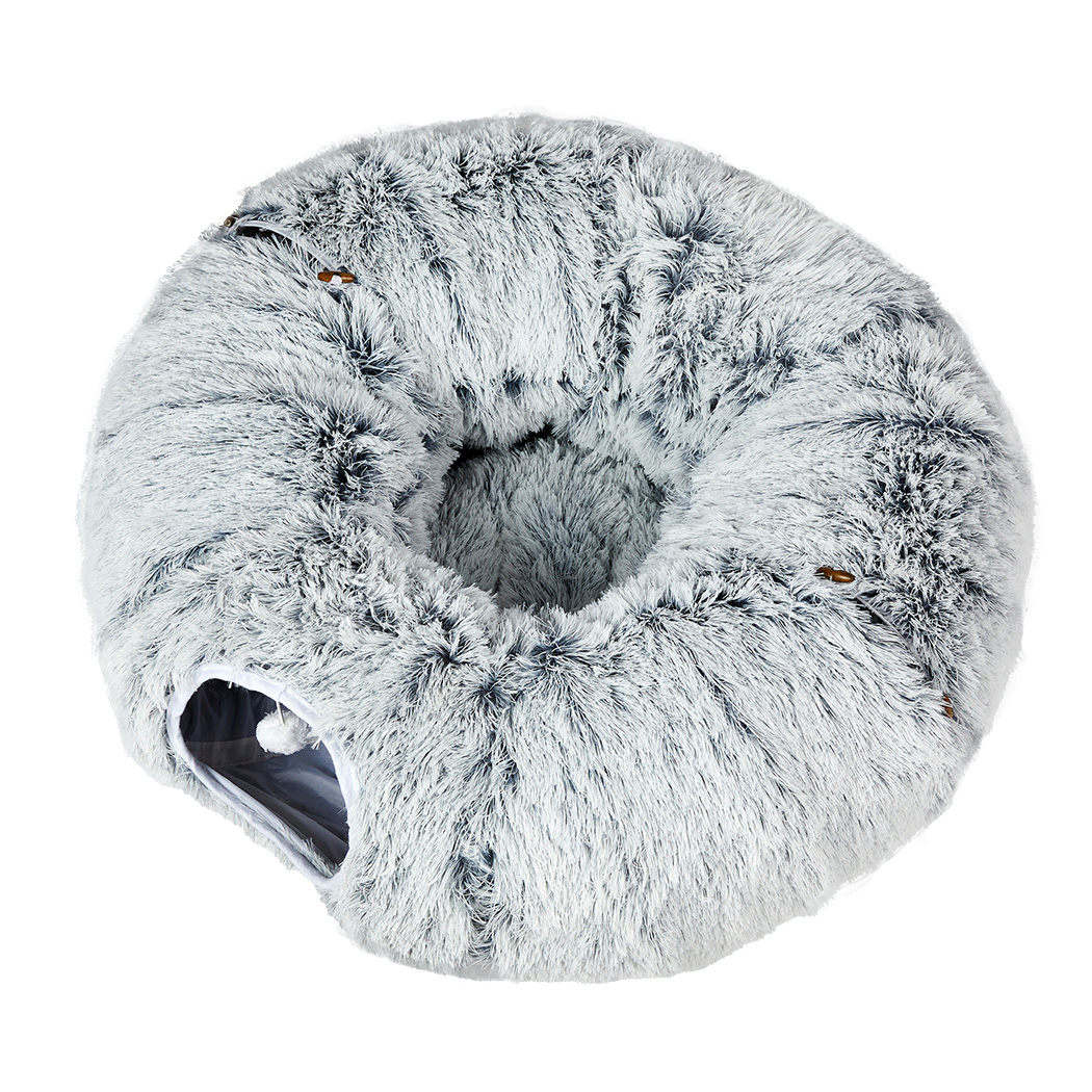 Pawz Cat Tunnel Foldable Fluffy Plush Play Tube Grey - Image 2