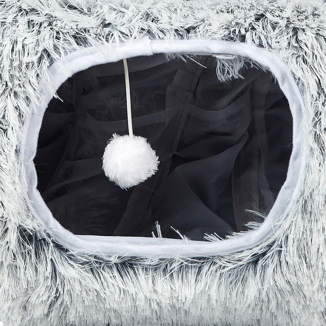 Pawz Cat Tunnel Foldable Fluffy Plush Play Tube Grey - Image 4